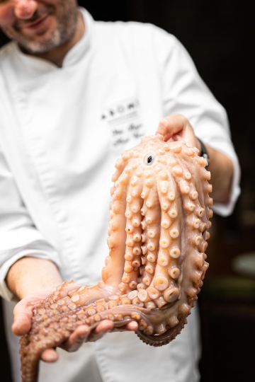 Grilled lamb chops in mint - pistachio crust with baby broccoli and sauce with capers